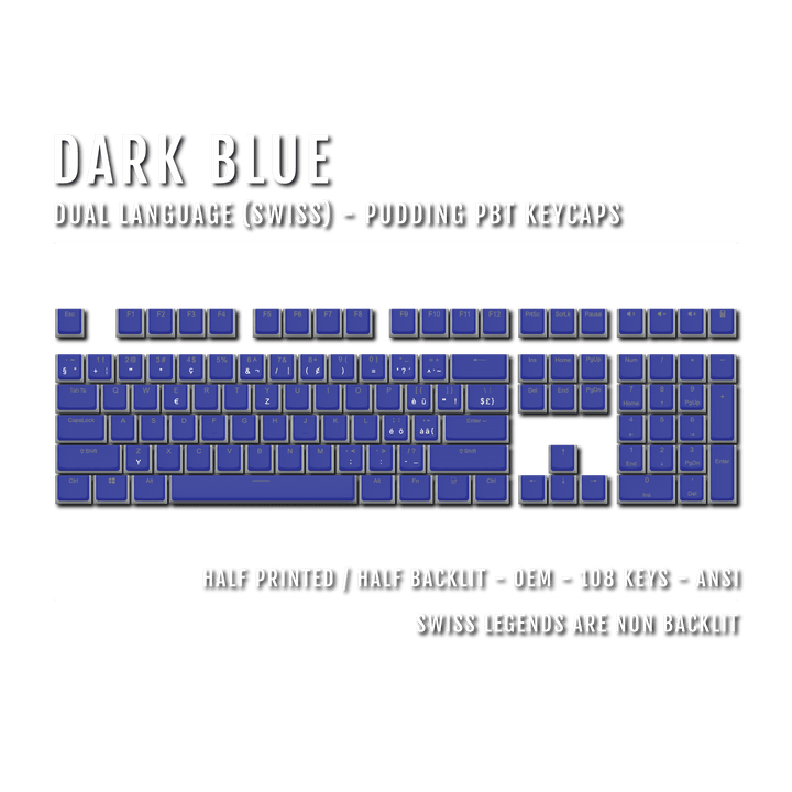 Dark Blue Swiss Dual Language PBT Pudding Keycaps