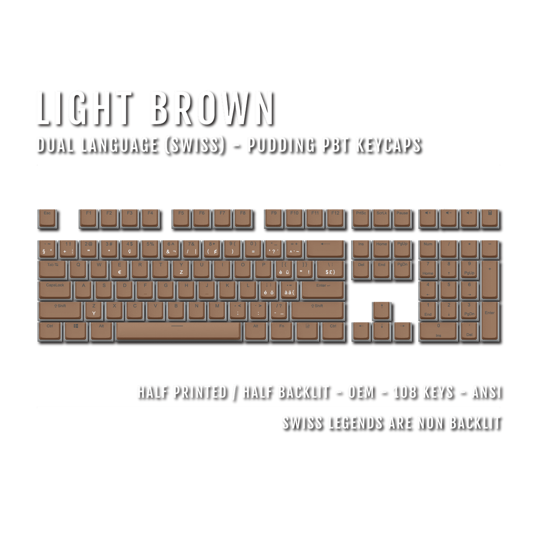 Light Brown Swiss Dual Language PBT Pudding Keycaps