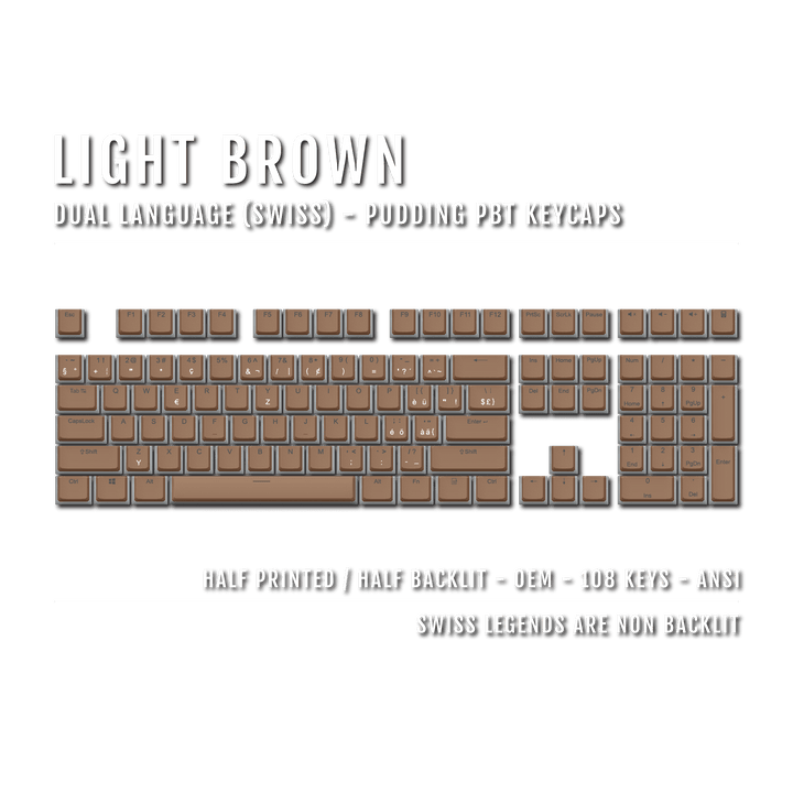 Light Brown Swiss Dual Language PBT Pudding Keycaps