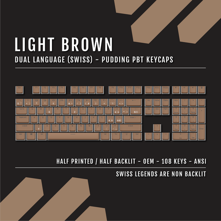 Light Brown Swiss Dual Language PBT Pudding Keycaps