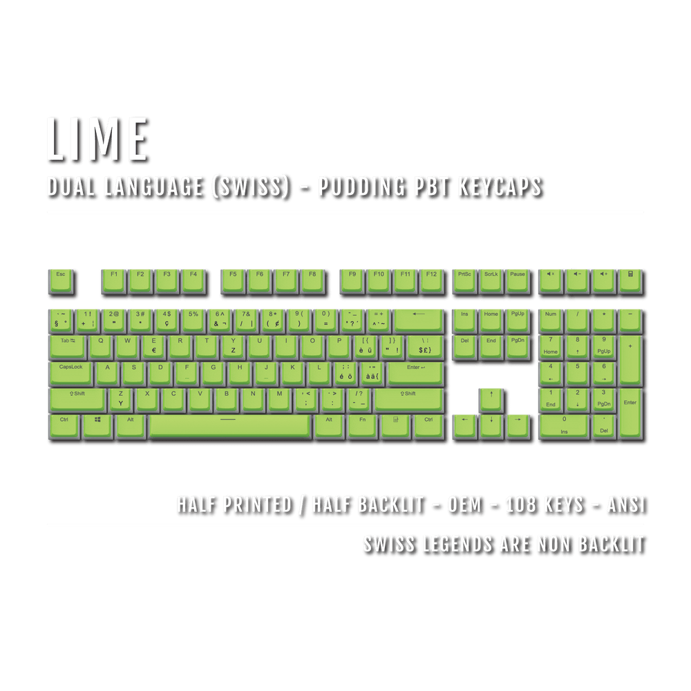 Lime Swiss Dual Language PBT Pudding Keycaps Krome Keycaps LTD swiss