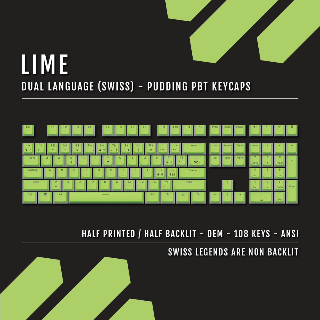 Lime Swiss Dual Language PBT Pudding Keycaps Krome Keycaps LTD swiss