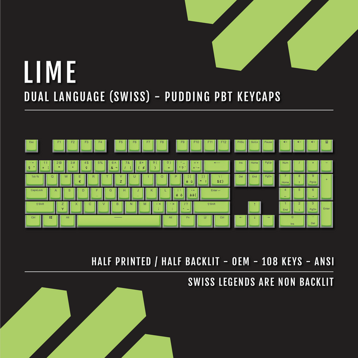Lime Swiss Dual Language PBT Pudding Keycaps Krome Keycaps LTD swiss