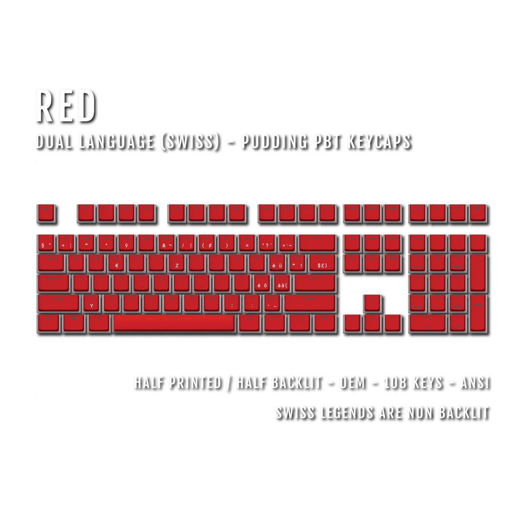 Red Swiss Dual Language PBT Pudding Keycaps Krome Keycaps LTD swiss