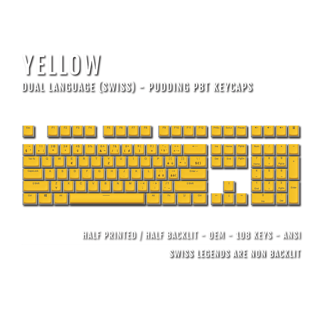 Yellow Swiss Dual Language PBT Pudding Keycaps Krome Keycaps LTD swiss