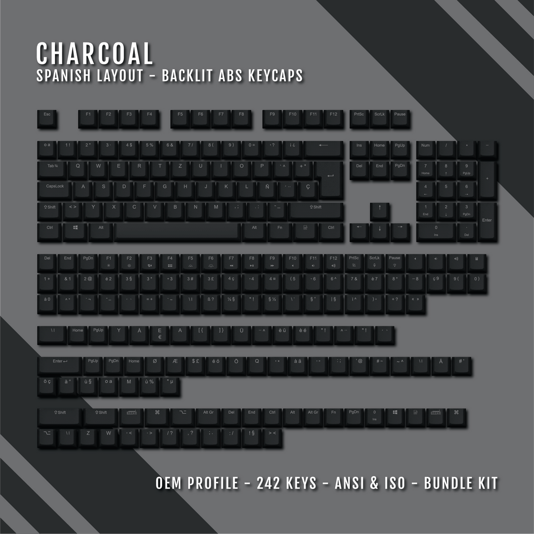 Charcoal Backlit Spanish Keycaps - ISO-ES - Windows & Mac - kromekeycaps