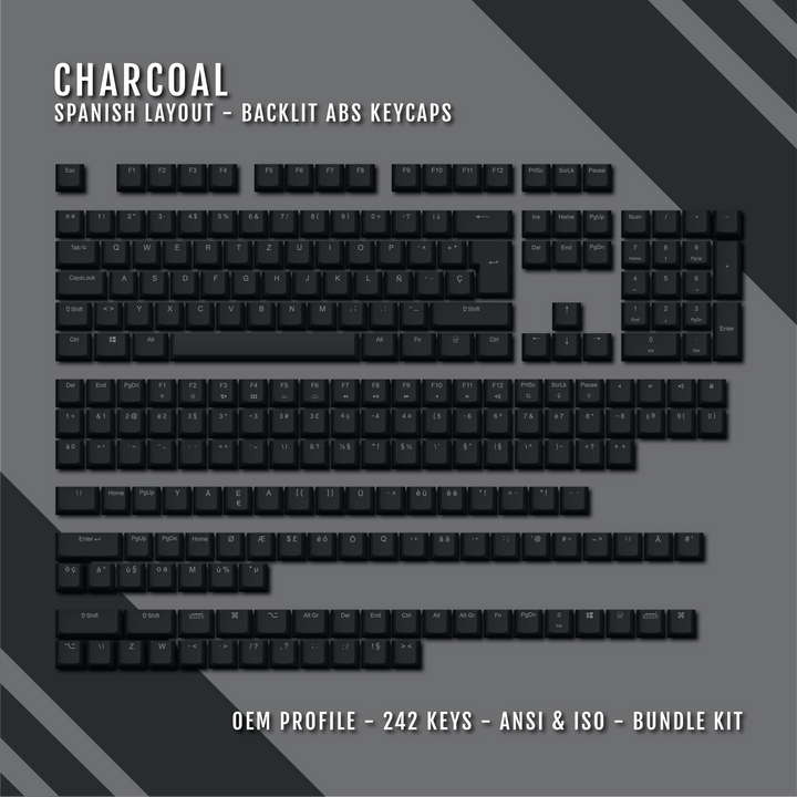 Charcoal Spanish (ISO-ES) Backlit ABS Keycaps for Windows & Mac Krome Keycaps LTD spanish
