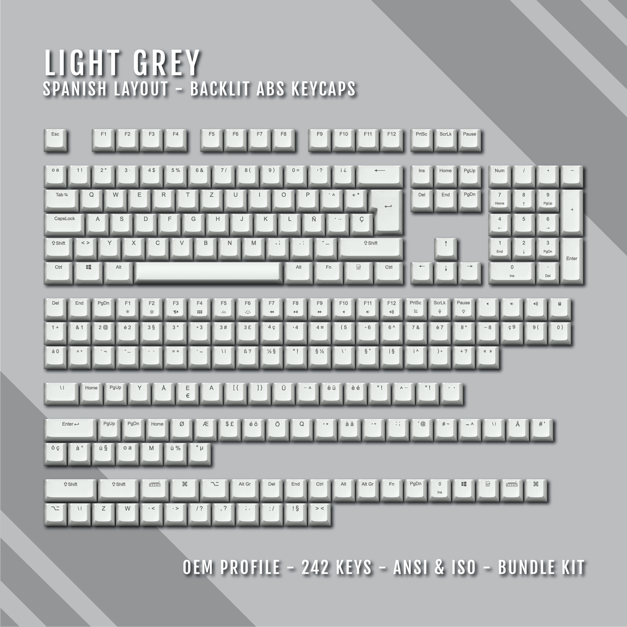 Light Grey Spanish (ISO-ES) Backlit ABS Keycaps for Windows & Mac ...