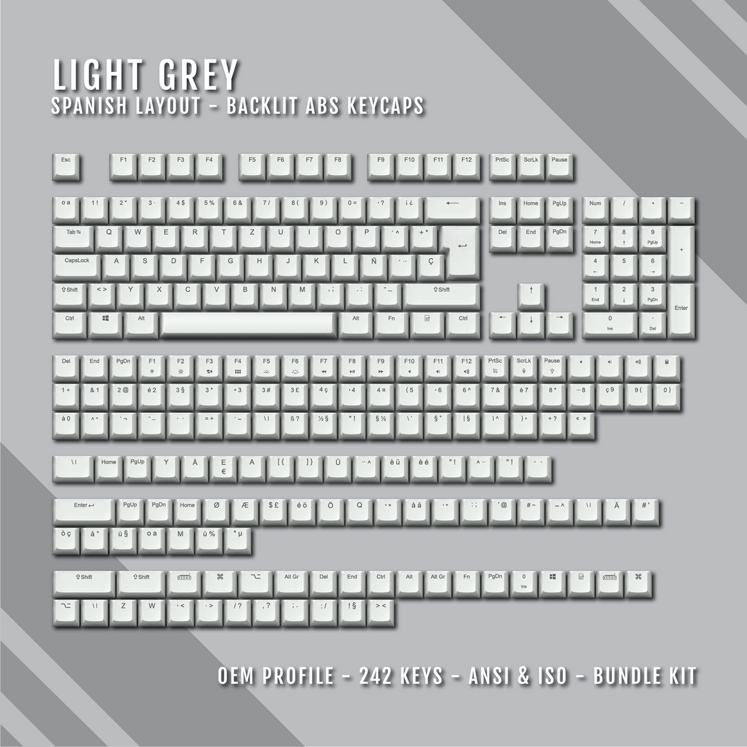 Light Grey Spanish (ISO-ES) Backlit ABS Keycaps for Windows & Mac Krome Keycaps LTD spanish