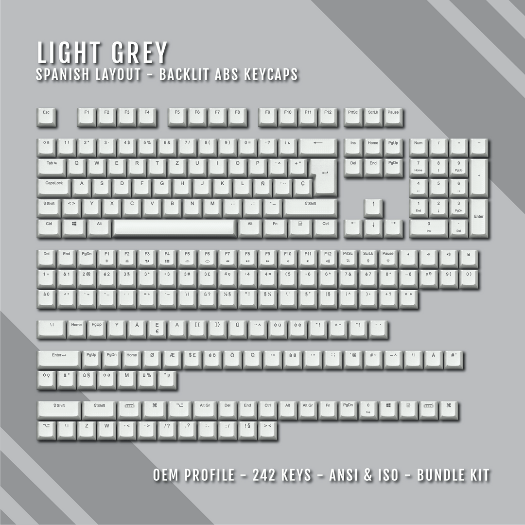 Light Grey Backlit Spanish Keycaps - ISO-ES - Windows & Mac - kromekeycaps