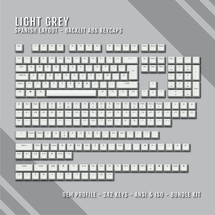 Light Grey Spanish (ISO-ES) Backlit ABS Keycaps for Windows & Mac Krome Keycaps LTD spanish