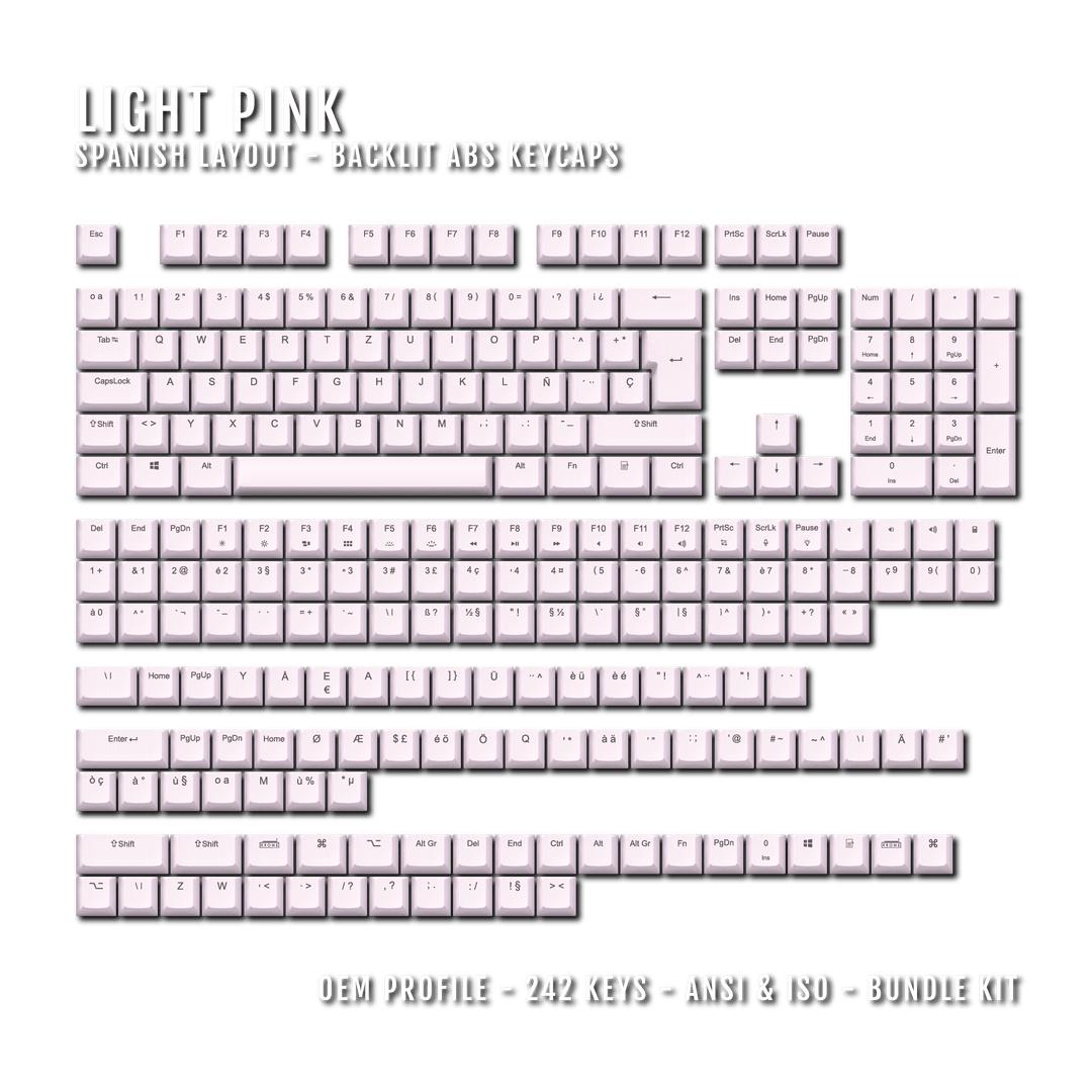 Light Pink Spanish (ISO-ES) Backlit ABS Keycaps for Windows & Mac Krome Keycaps LTD spanish