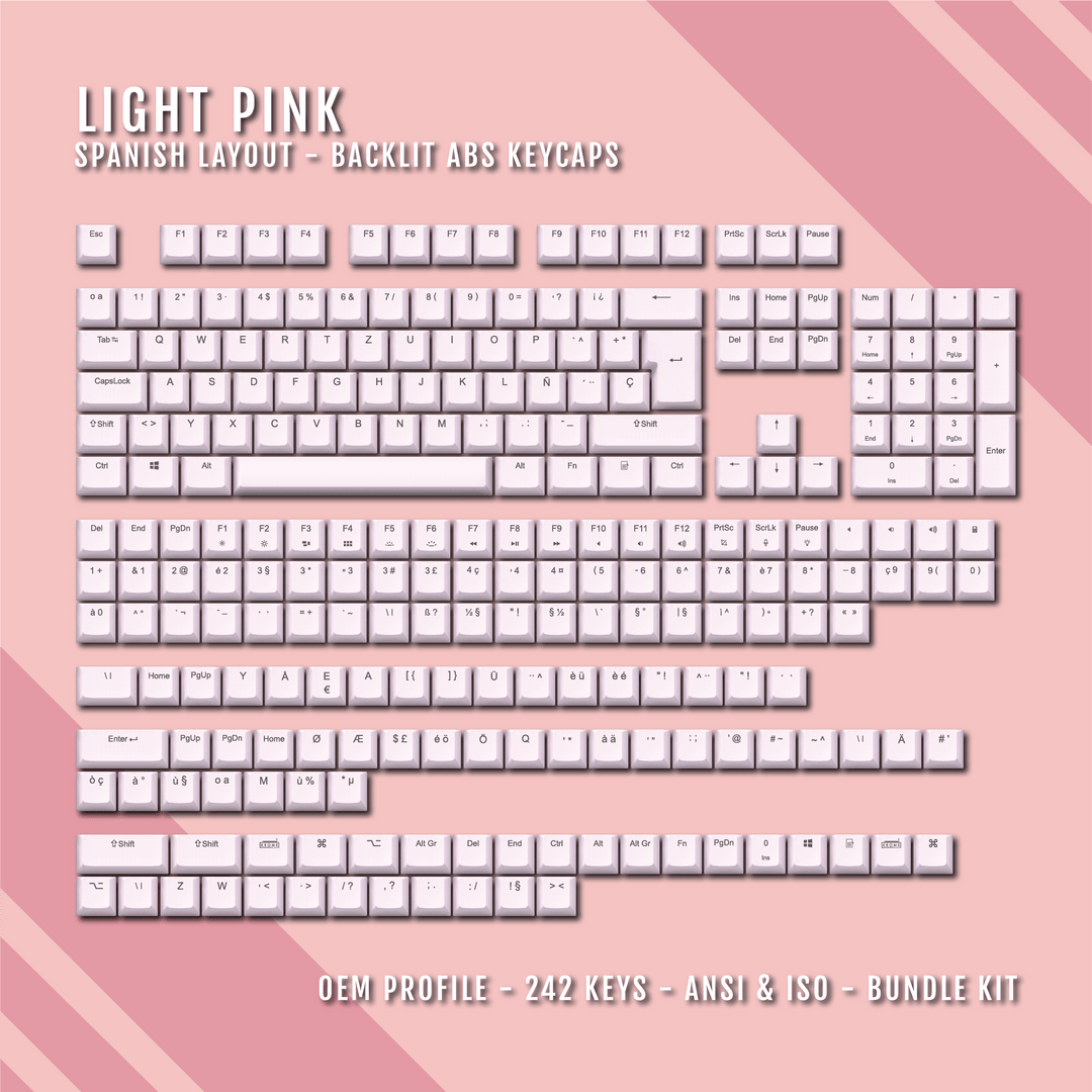 Light Pink Spanish (ISO-ES) Backlit ABS Keycaps for Windows & Mac Krome Keycaps LTD spanish