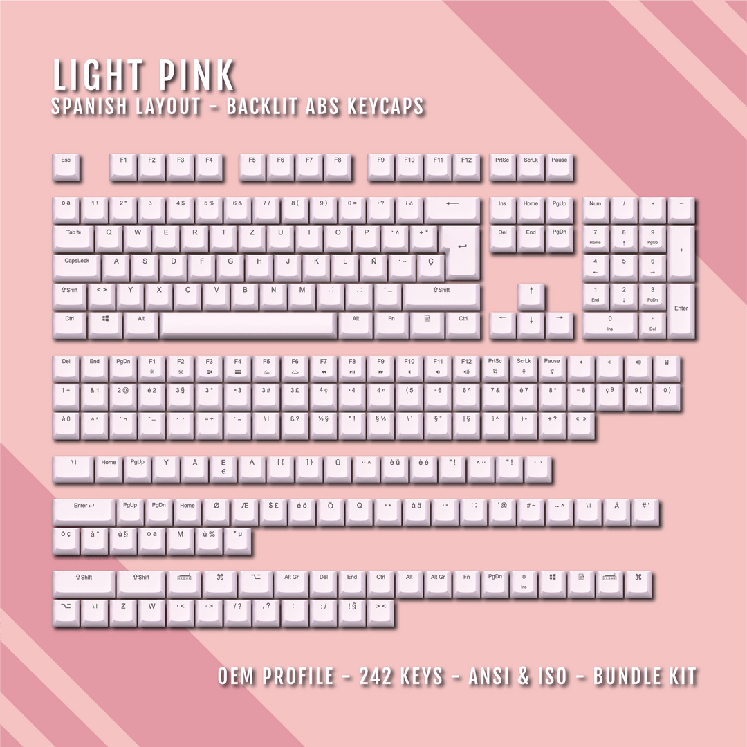 Light Pink Backlit Spanish Keycaps - ISO-ES - Windows & Mac - kromekeycaps