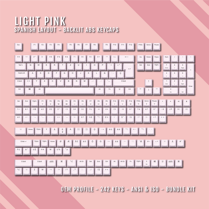Light Pink Spanish (ISO-ES) Backlit ABS Keycaps for Windows & Mac Krome Keycaps LTD spanish