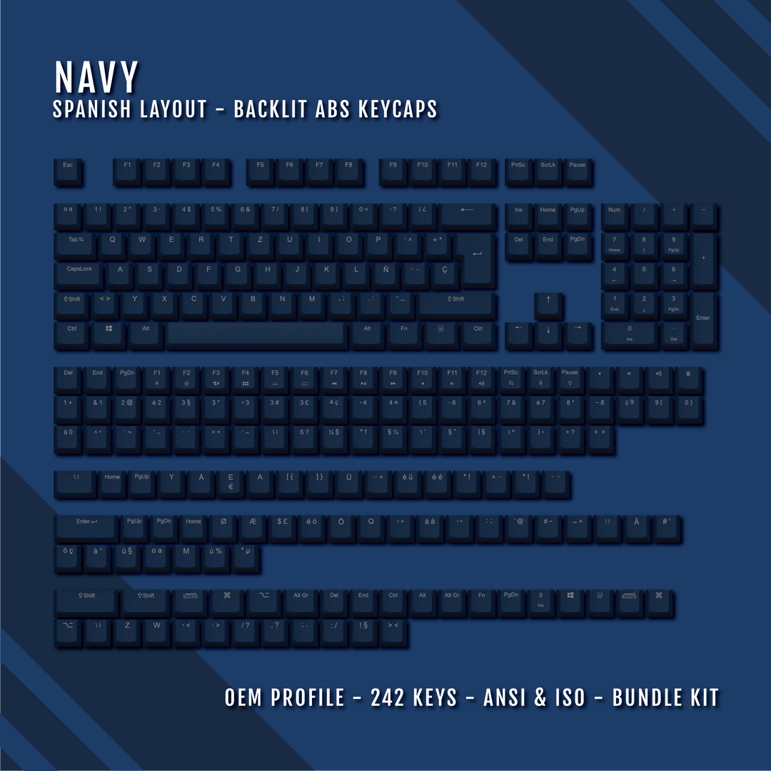 Navy Backlit Spanish Keycaps - ISO-ES - Windows & Mac - kromekeycaps