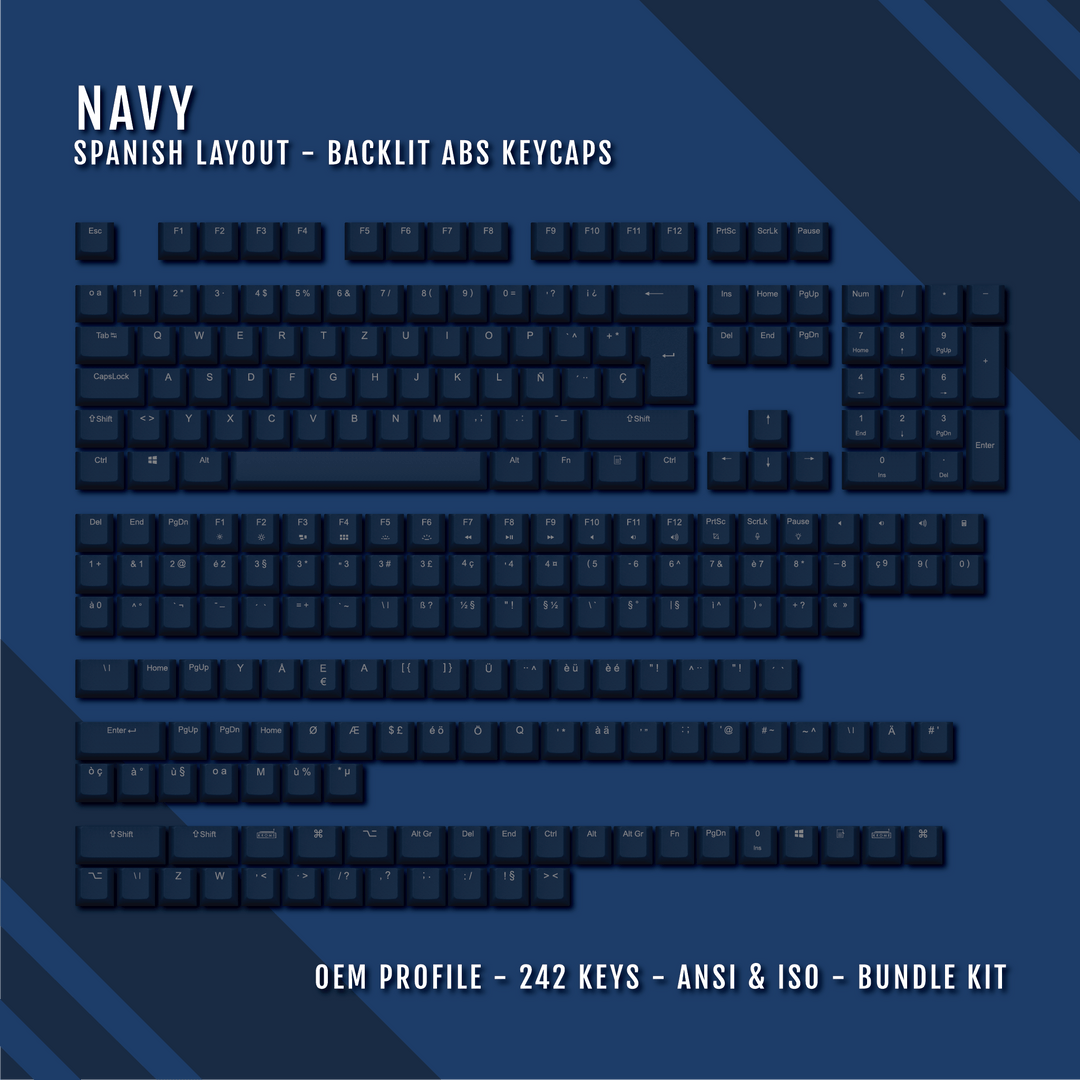 Navy Spanish (ISO-ES) Backlit ABS Keycaps for Windows & Mac Krome Keycaps LTD spanish