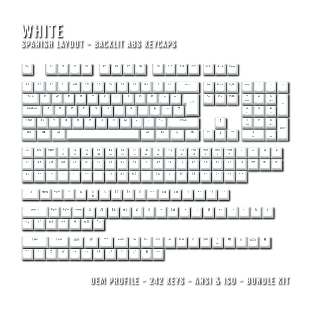 White Backlit Spanish Keycaps - ISO-ES - Windows & Mac - kromekeycaps