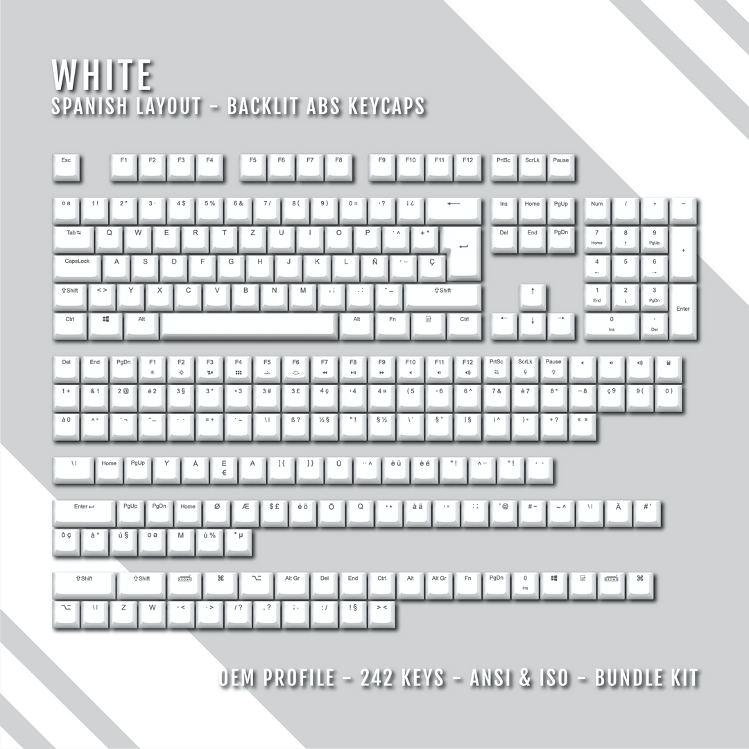 Spanish Key Set White Spanish (ISO-ES) Backlit ABS Keycaps for Windows & Mac – Krome ...