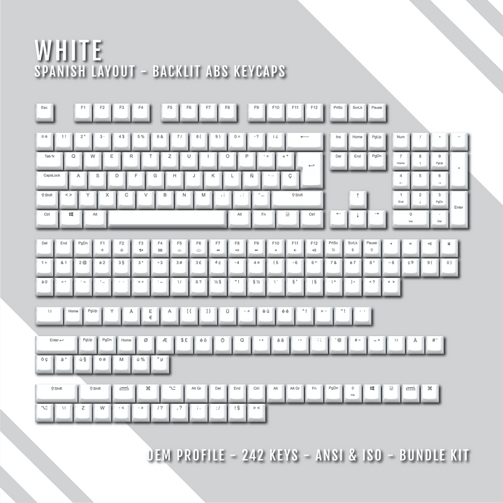 White Backlit Spanish Keycaps - ISO-ES - Windows & Mac - kromekeycaps