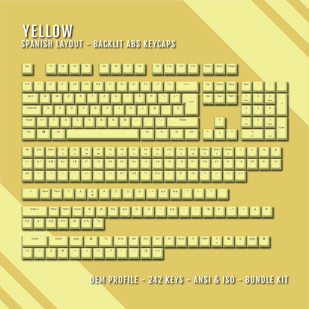 Yellow Backlit Spanish Keycaps - ISO-ES - Windows & Mac - kromekeycaps
