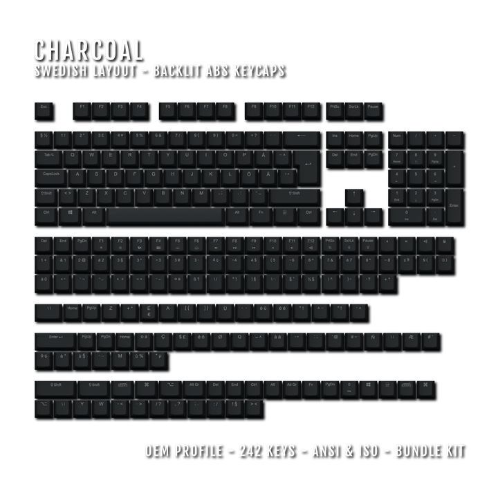 Charcoal Swedish (ISO-SE) Backlit ABS Keycaps for Windows & Mac Krome Keycaps LTD swedish