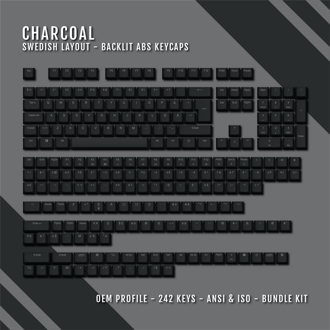 Charcoal Swedish (ISO-SE) Backlit ABS Keycaps for Windows & Mac Krome Keycaps LTD swedish
