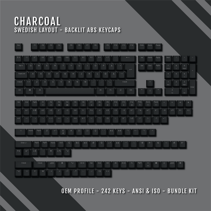 Charcoal Swedish (ISO-SE) Backlit ABS Keycaps for Windows & Mac Krome Keycaps LTD swedish