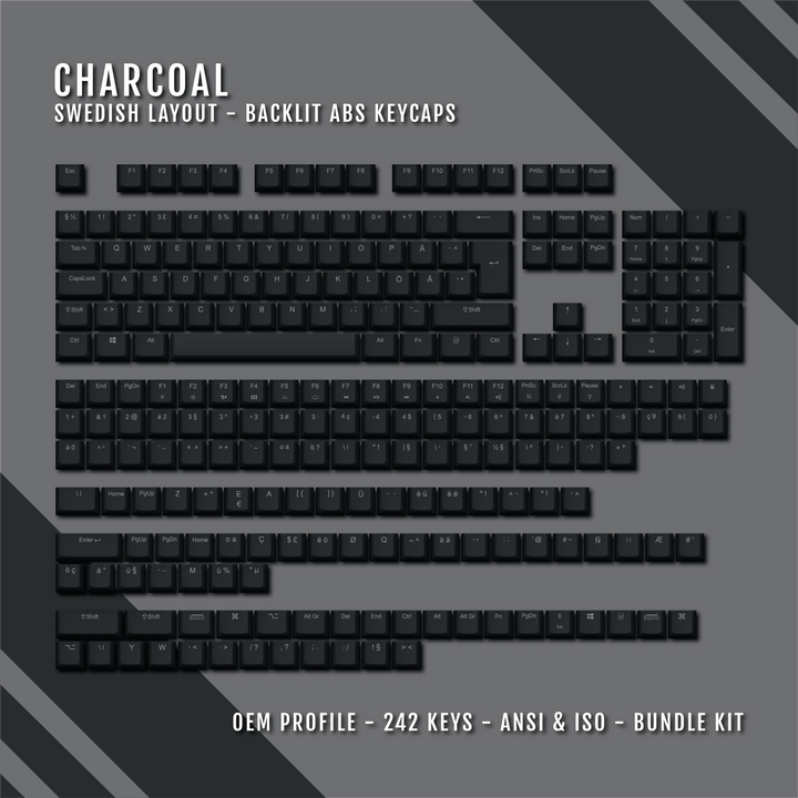 Charcoal Backlit Swedish Keycaps - ISO-SE - Windows & Mac - kromekeycaps