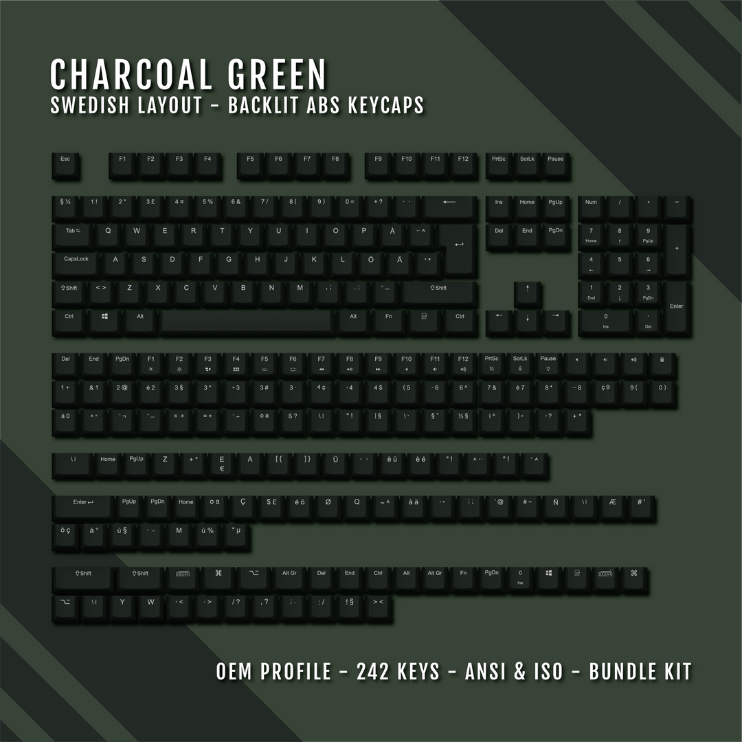 Charcoal Green Swedish (ISO-SE) Backlit ABS Keycaps for Windows & Mac Krome Keycaps LTD swedish