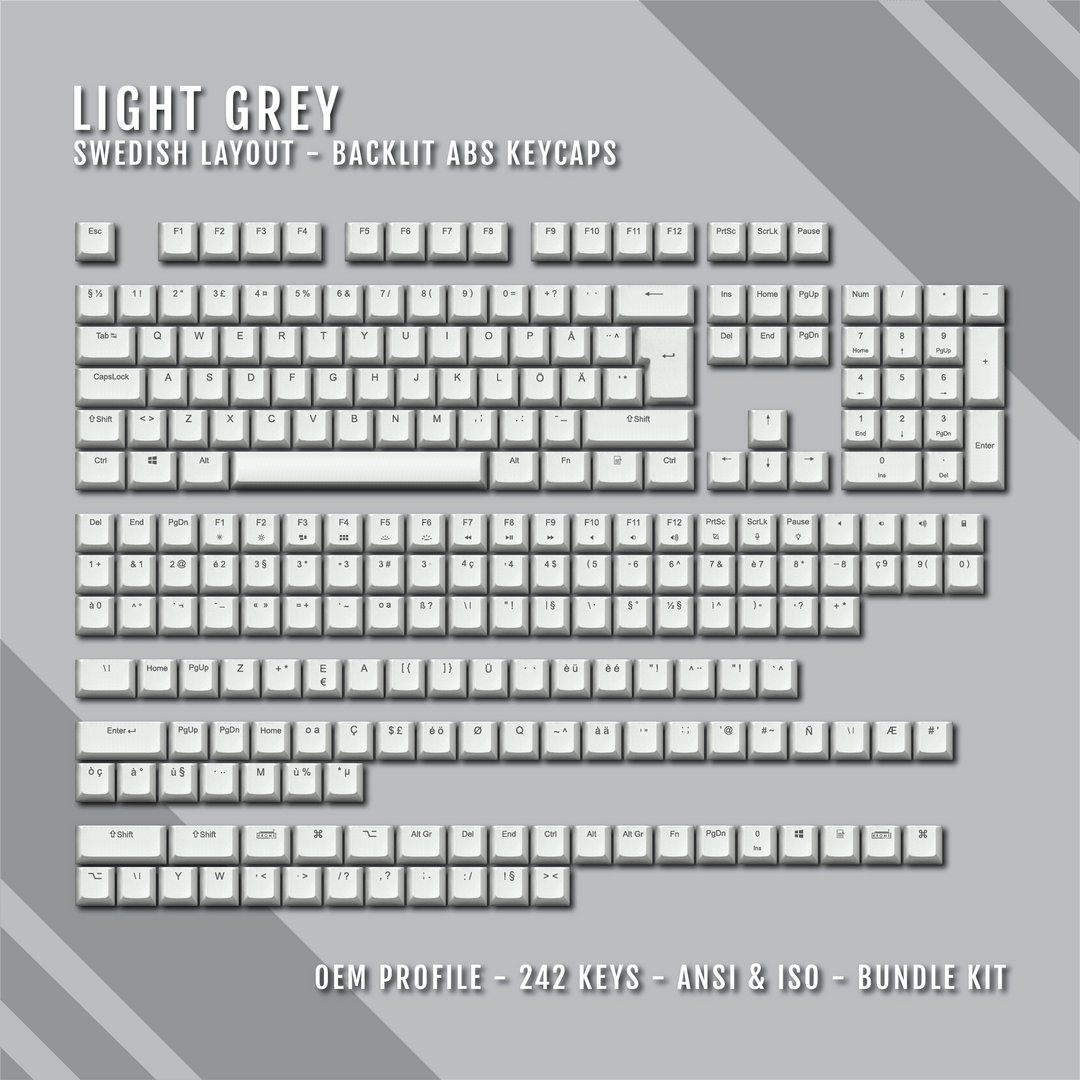 Light Grey Backlit Swedish Keycaps - ISO-SE - Windows & Mac - kromekeycaps