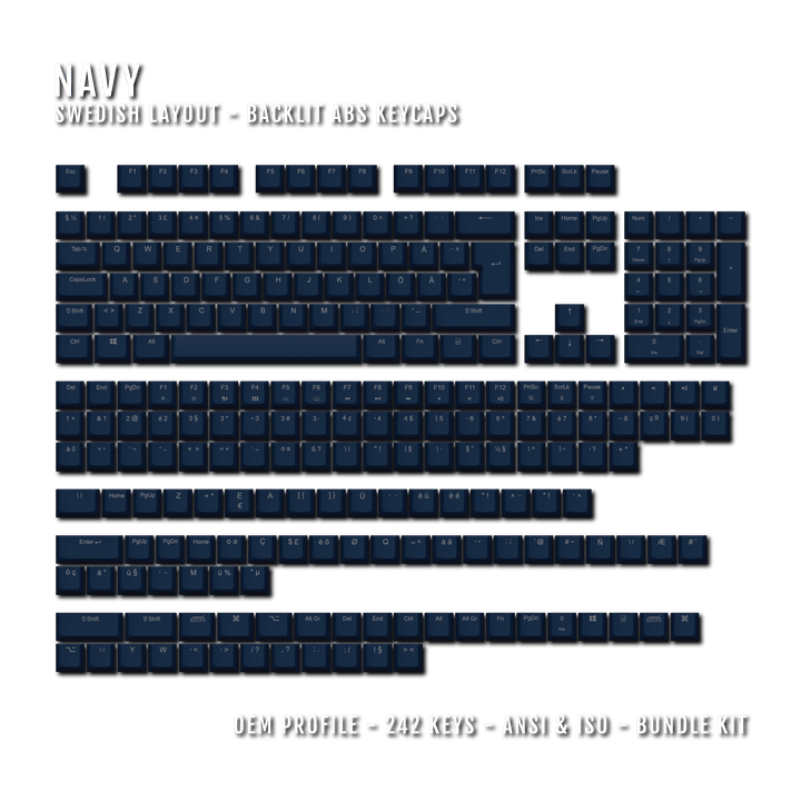 Navy Backlit Swedish Keycaps - ISO-SE - Windows & Mac - kromekeycaps