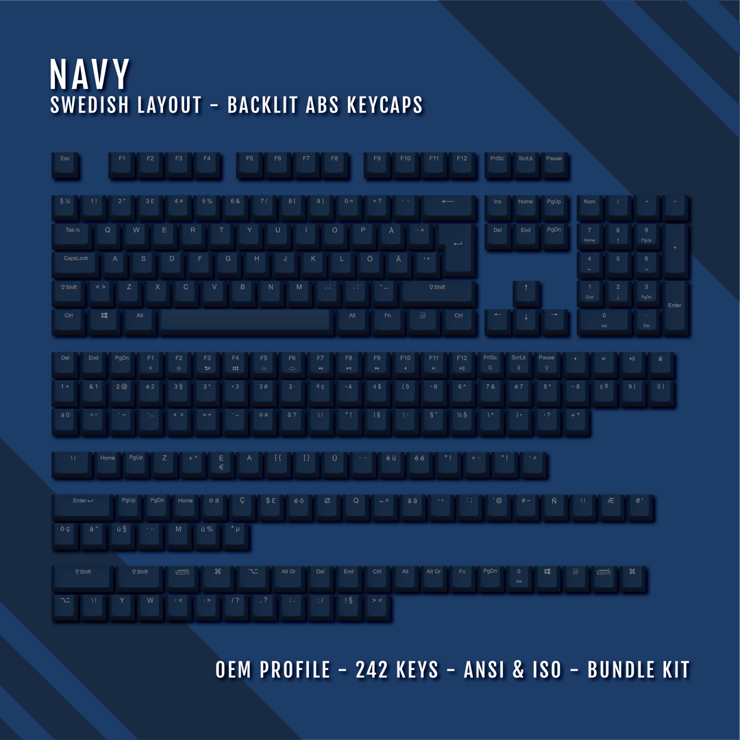Navy Swedish (ISO-SE) Backlit ABS Keycaps for Windows & Mac Krome Keycaps LTD swedish