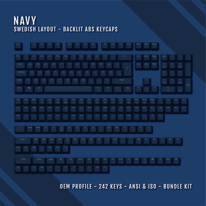 Navy Swedish (ISO-SE) Backlit ABS Keycaps for Windows & Mac Krome Keycaps LTD swedish