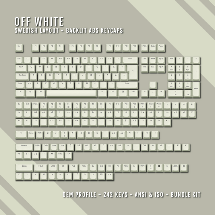 Off White Backlit Swedish Keycaps - ISO-SE - Windows & Mac - kromekeycaps