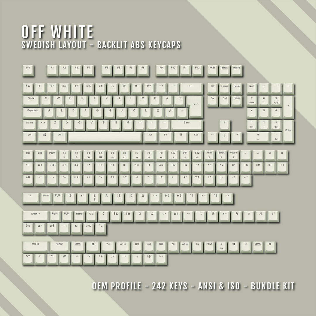 Off White Swedish (ISO-SE) Backlit ABS Keycaps for Windows & Mac Krome Keycaps LTD swedish