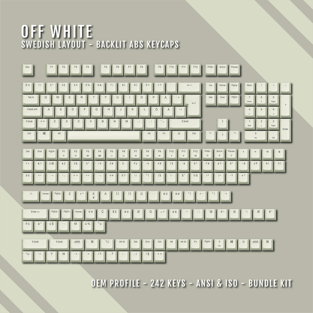 Off White Backlit Swedish Keycaps - ISO-SE - Windows & Mac - kromekeycaps