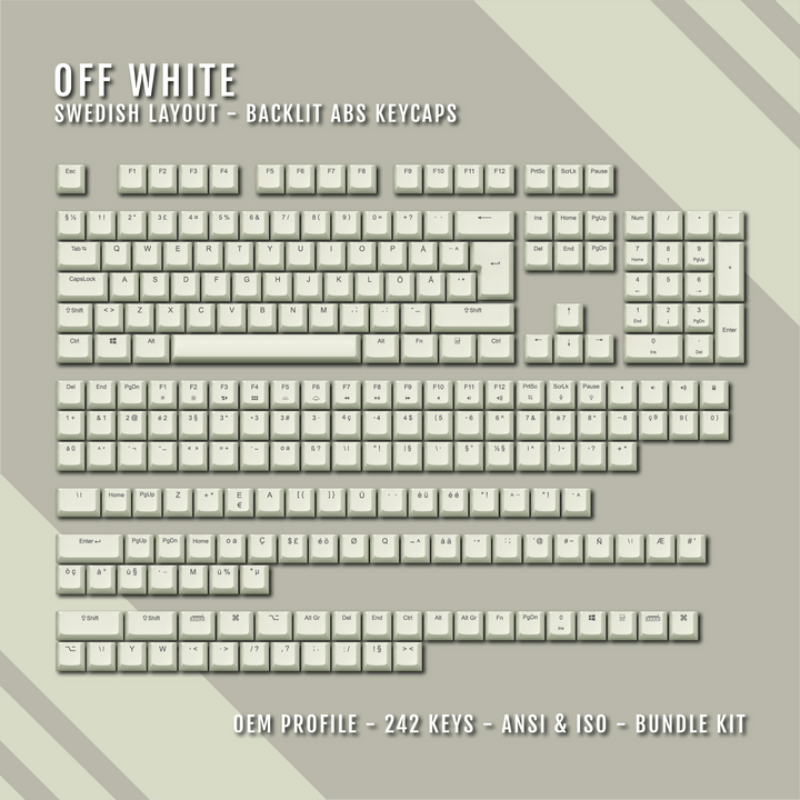 Off White Swedish (ISO-SE) Backlit ABS Keycaps for Windows & Mac Krome Keycaps LTD swedish