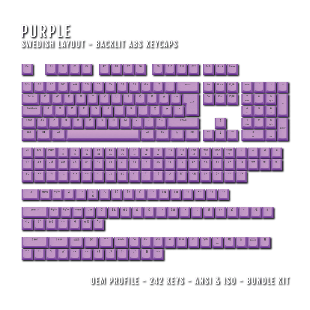 Purple Swedish (ISO-SE) Backlit ABS Keycaps for Windows & Mac