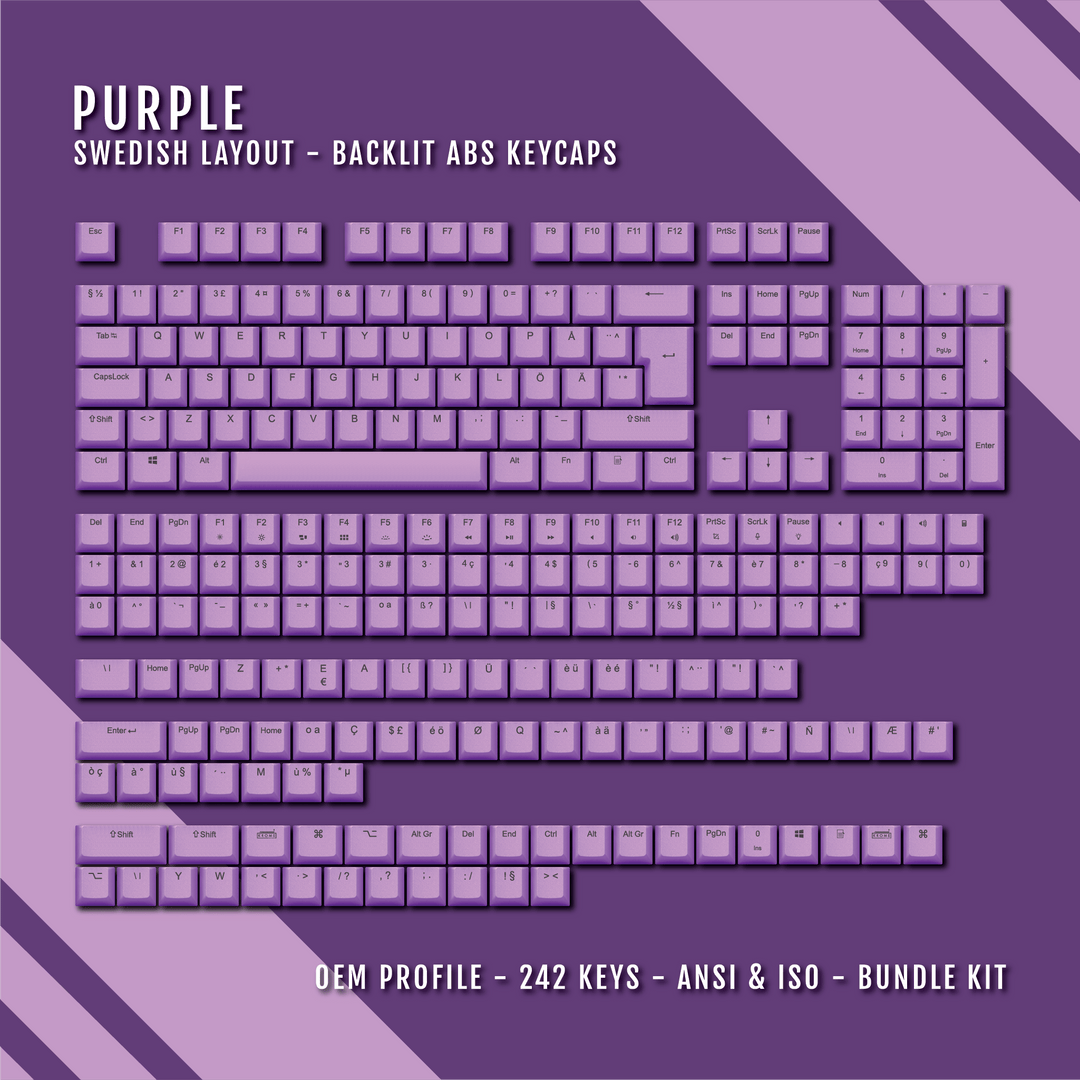 Purple Swedish (ISO-SE) Backlit ABS Keycaps for Windows & Mac Krome Keycaps LTD swedish
