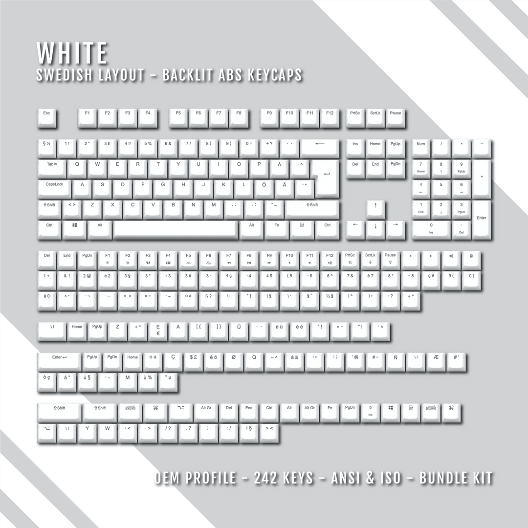 White Backlit Swedish Keycaps - ISO-SE - Windows & Mac - kromekeycaps