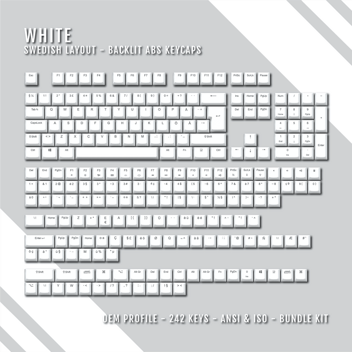 White Swedish (ISO-SE) Backlit ABS Keycaps for Windows & Mac Krome Keycaps LTD swedish
