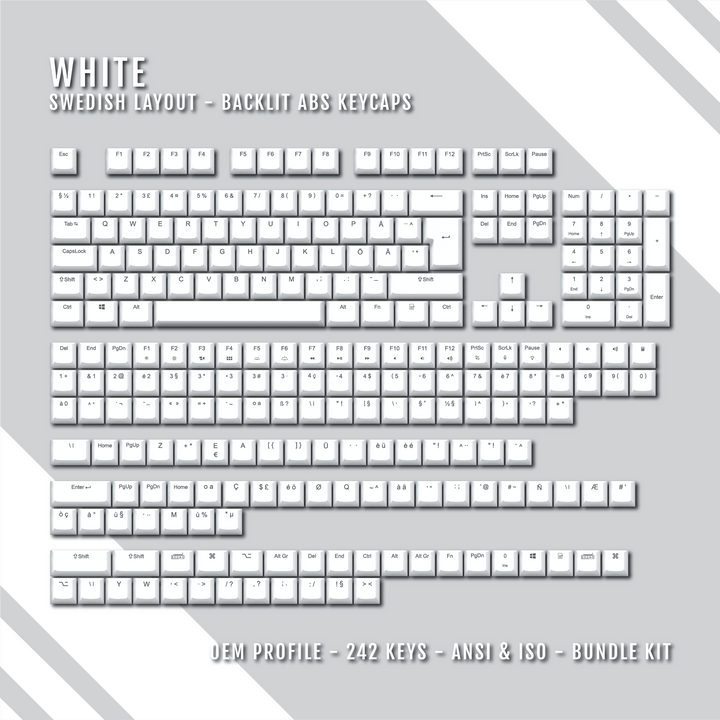 White Backlit Swedish Keycaps - ISO-SE - Windows & Mac - kromekeycaps