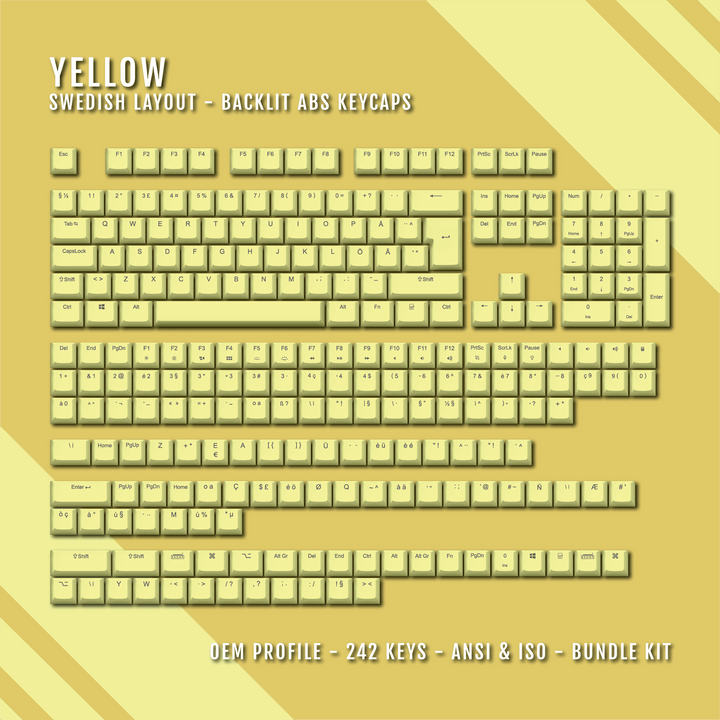 Yellow Swedish (ISO-SE) Backlit ABS Keycaps for Windows & Mac Krome Keycaps LTD swedish