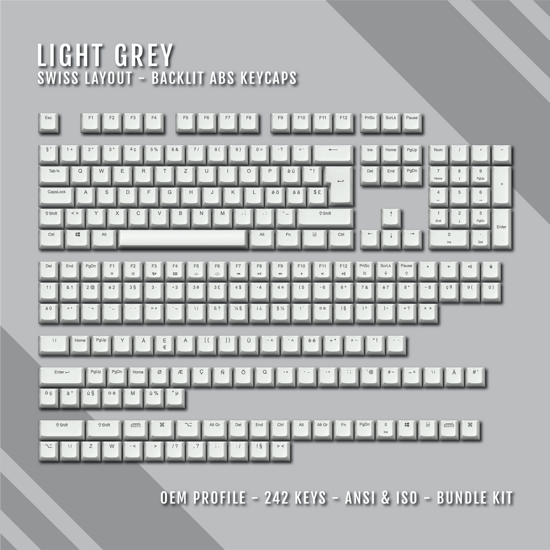 Light Grey Backlit Swiss Keycaps - ISO-CH - Windows & Mac - kromekeycaps
