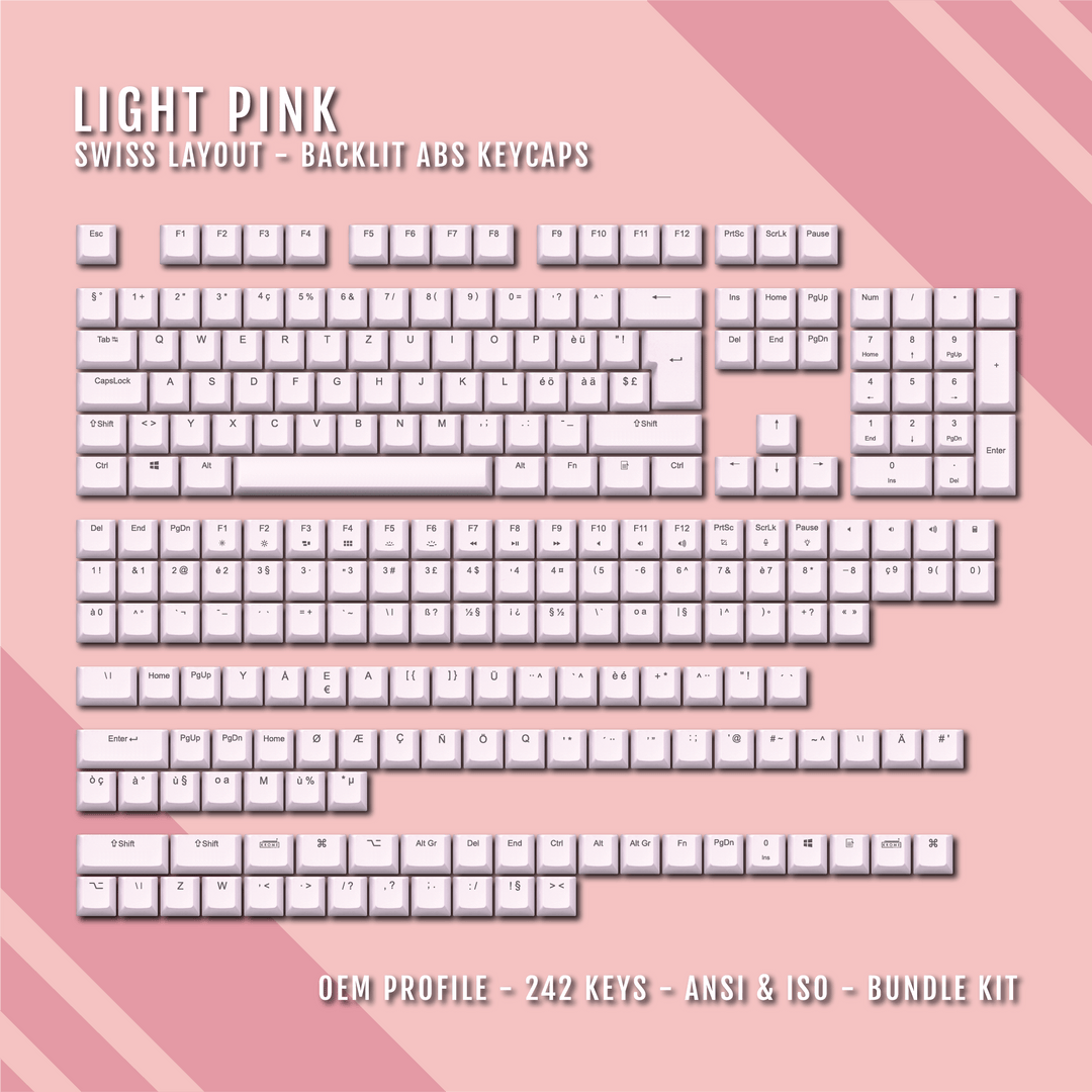 Light Pink Swiss (ISO-CH) Backlit ABS Keycaps for Windows & Mac Krome Keycaps LTD swiss