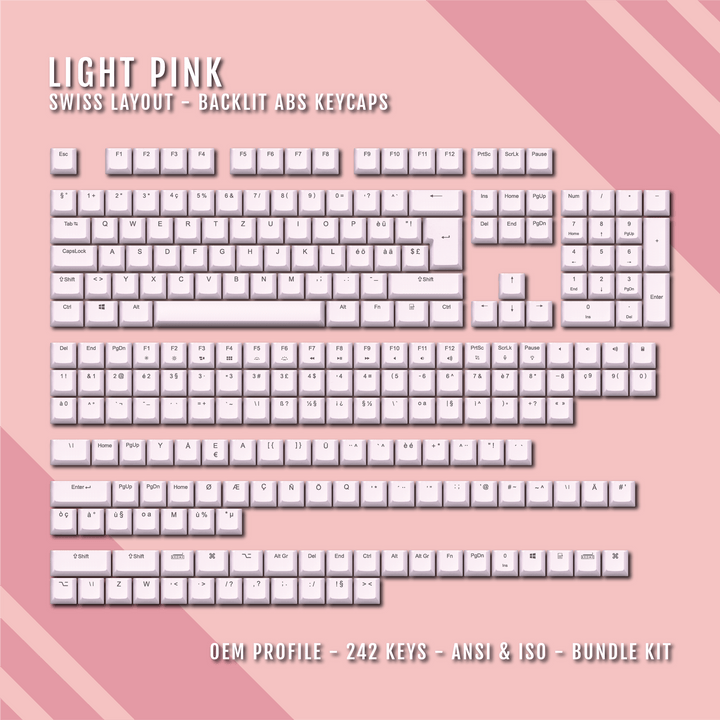 Light Pink Backlit Swiss Keycaps - ISO-CH - Windows & Mac - kromekeycaps