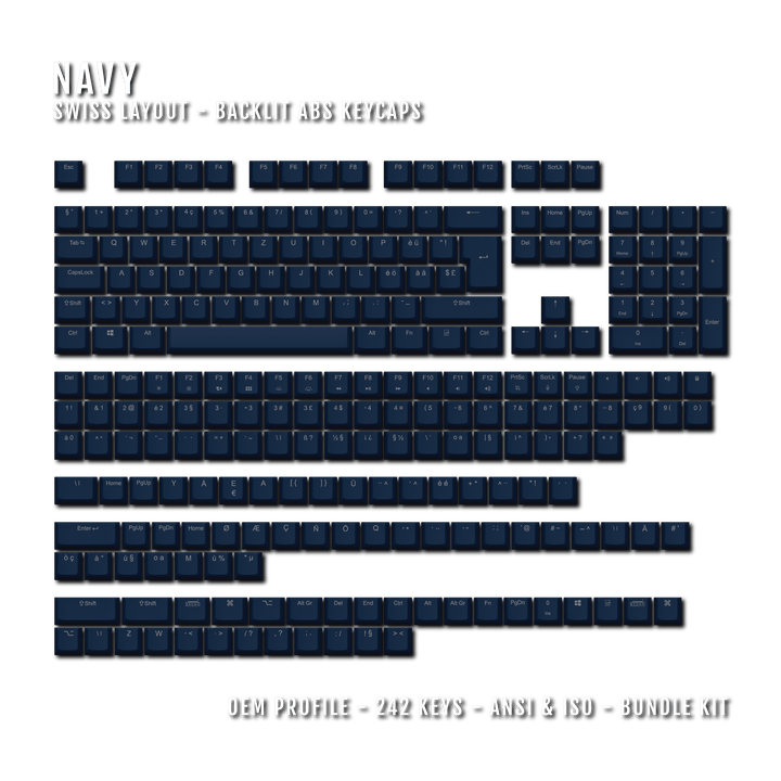 Navy Backlit Swiss Keycaps - ISO-CH - Windows & Mac - kromekeycaps