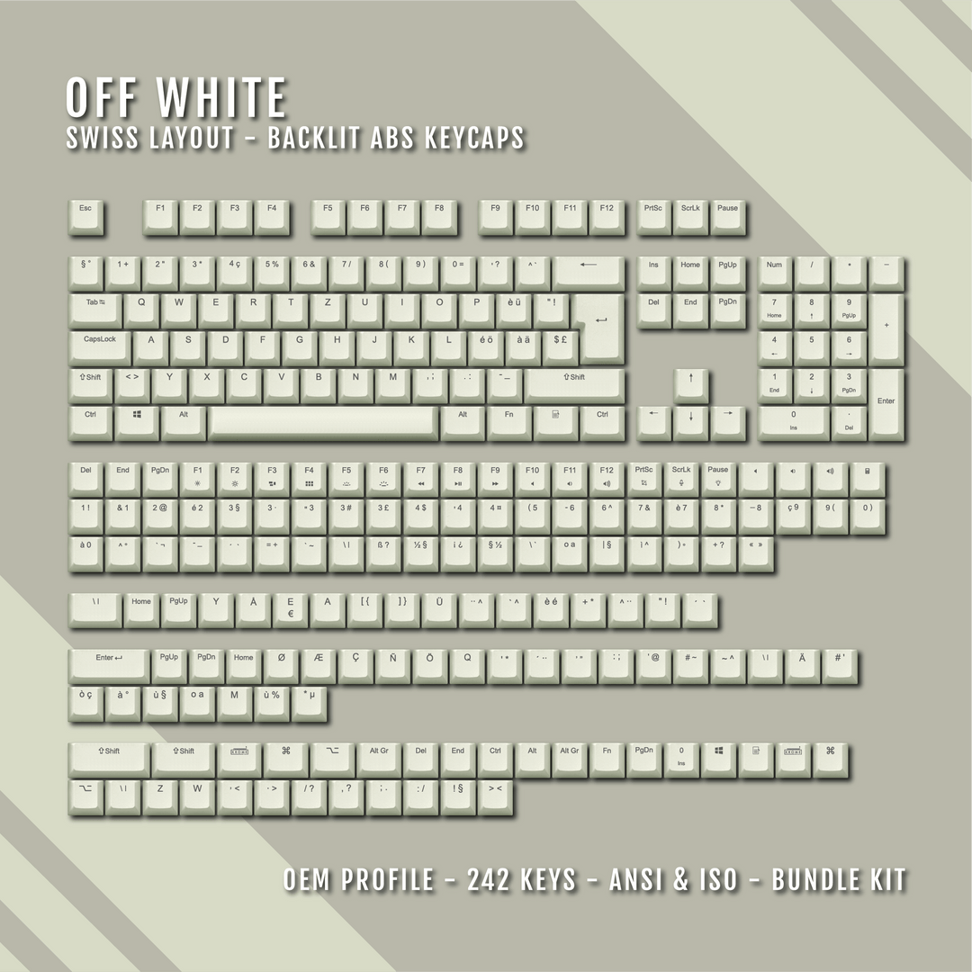 Off White Swiss (ISO-CH) Backlit ABS Keycaps for Windows & Mac Krome Keycaps LTD swiss