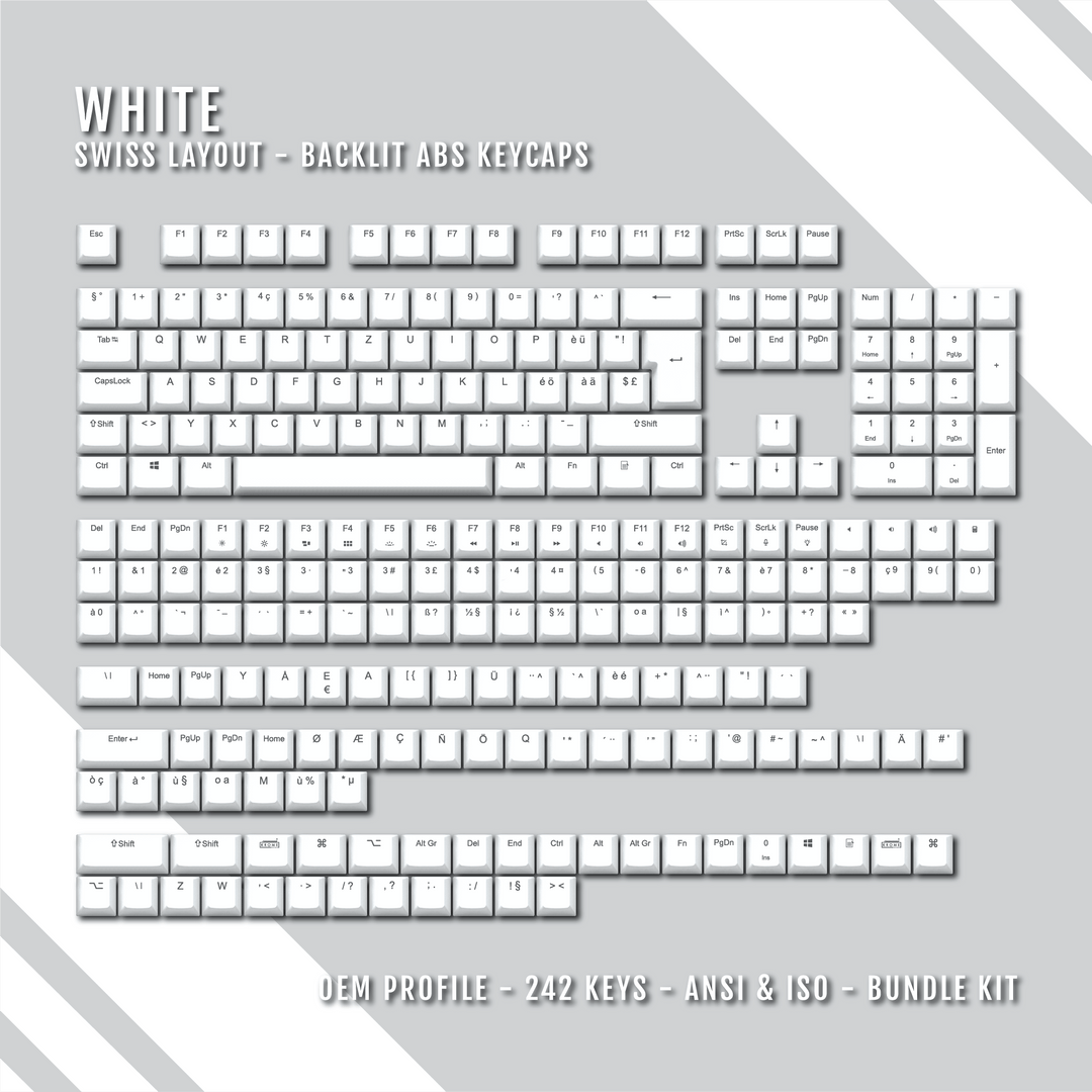 White Backlit Swiss Keycaps - ISO-CH - Windows & Mac - kromekeycaps